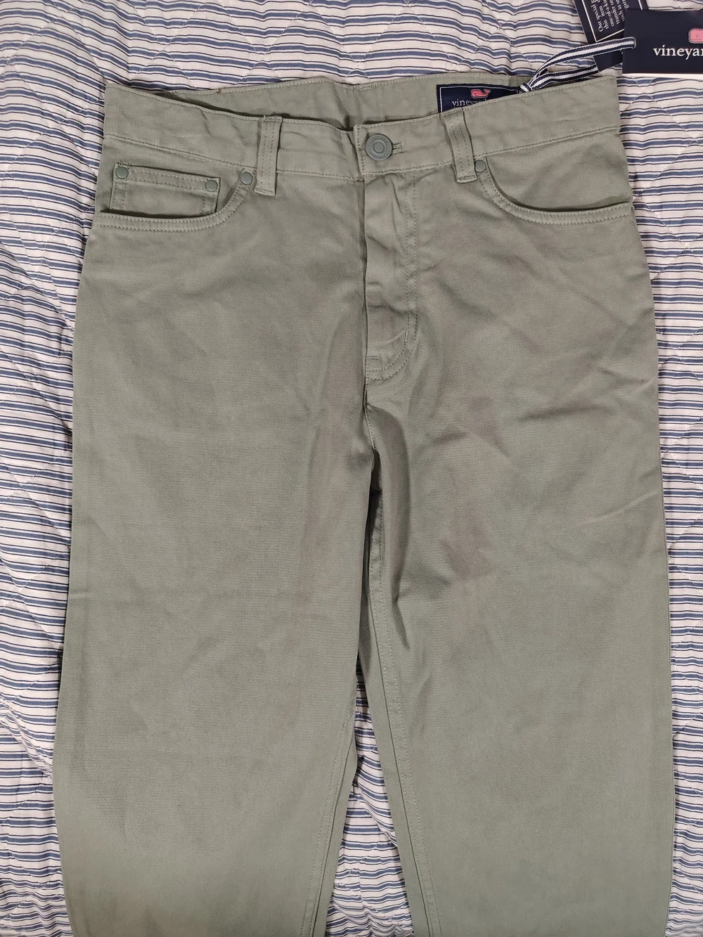 NWT Vineyard Vines Girls Size 14 Sage Green Leather Patch Casual Pants